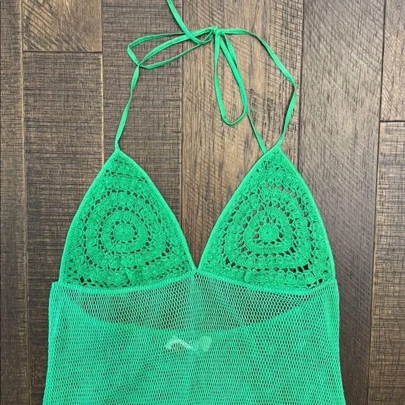 NWOT Free People Beach Madagascar Faux Crochet Coverup in Green Large - Picture 5 of 10
